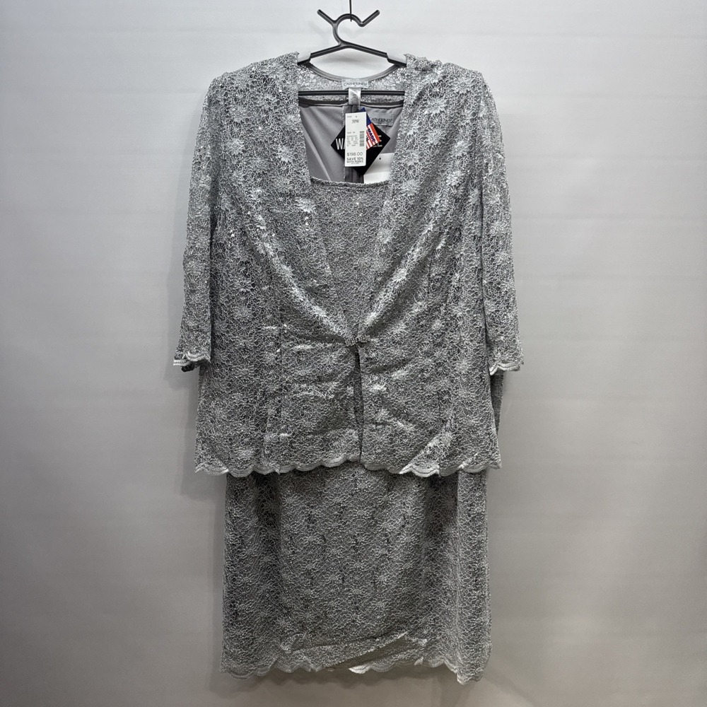 NWT Catherine's silver Lace Two Piece Dress w/ Jacket Womens Plus 30W wedding